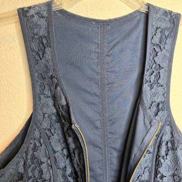 Donna Morgan Stunning Silk Lace Zip Navy Mini Shift Dress Sz 6 - Picture 9 of 15